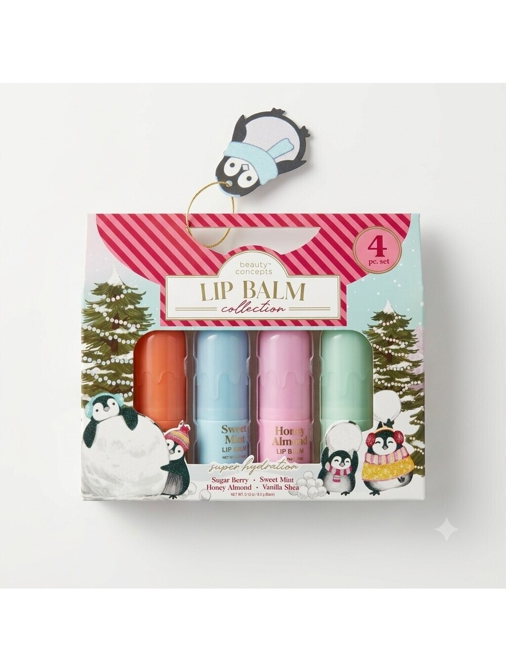 beauty concepts Lip Balm Collection 4-Piece Set - Sugar Berry, Honey Almond, and